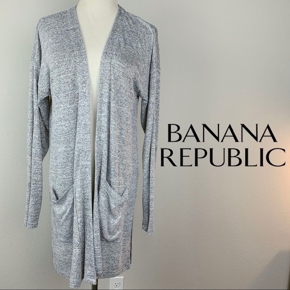 Banana Republic Gray Lightweight Jersey Long Cardigan‎ Sweater Pockets Womens M